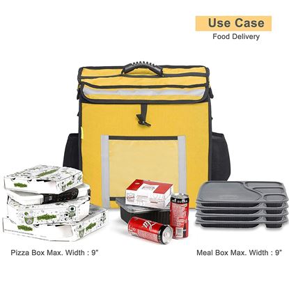 Picture of Versatile Insulated Water Stain Repellent Food Delivery Bag with Adjustable Dividers And Foldable Cup Holder (Yellow)