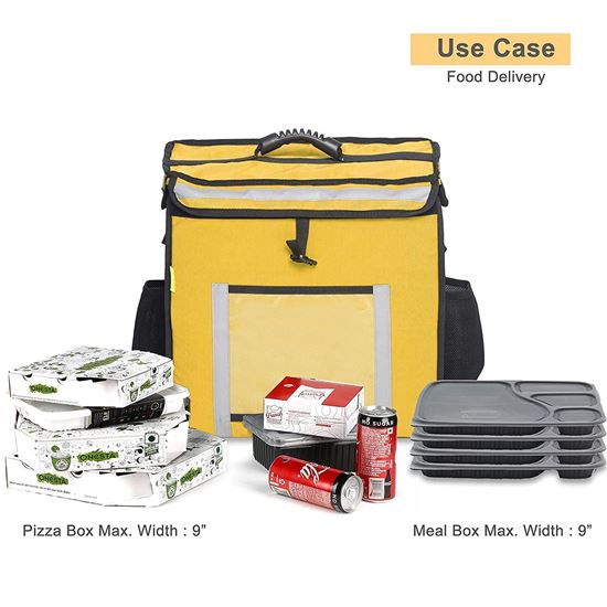 Picture of Versatile Insulated Water Stain Repellent Food Delivery Bag with Adjustable Dividers And Foldable Cup Holder (Yellow)